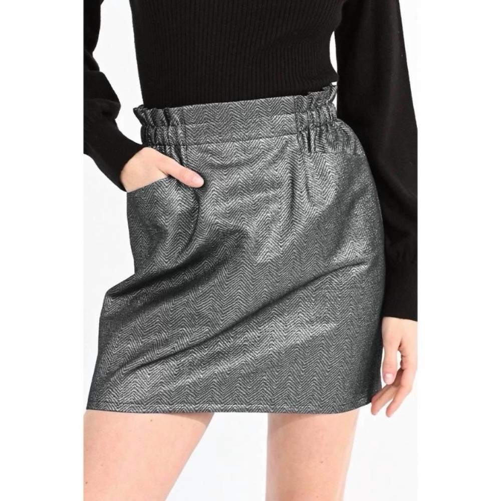 Molly Bracken Iridescent Herringbone Mini Skirt Sz XS Silver Glam Modern Edgy
